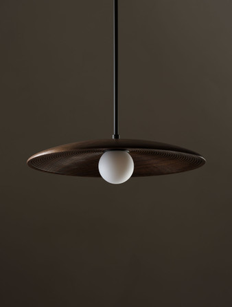 Concentric Pendant 15" Shown in Maker Black, Black Walnut, Matte White.